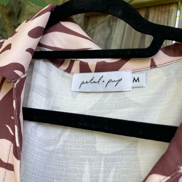 Petal + Pup Floral Midi Dress‎ Brown Cream Tie Waist V Neck Size M - Picture 7 of 9